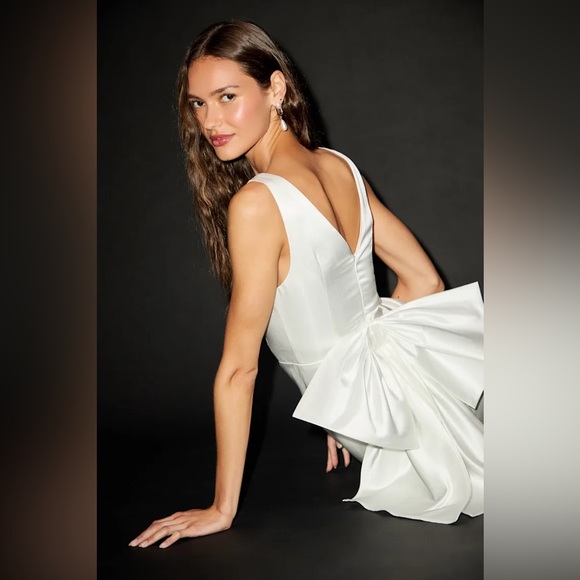 Charming Celebration White Taffeta Bow Mini Dress - Picture 4 of 8